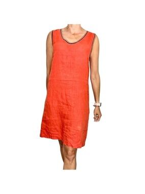 La Fee Maraboutee France 100% Italian linen burnt orange boxy midi dress EU 40